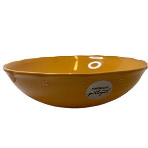 Vintage Matceramica Serving Bowl Yellow  Embossed Decorative Design ~13" EUC